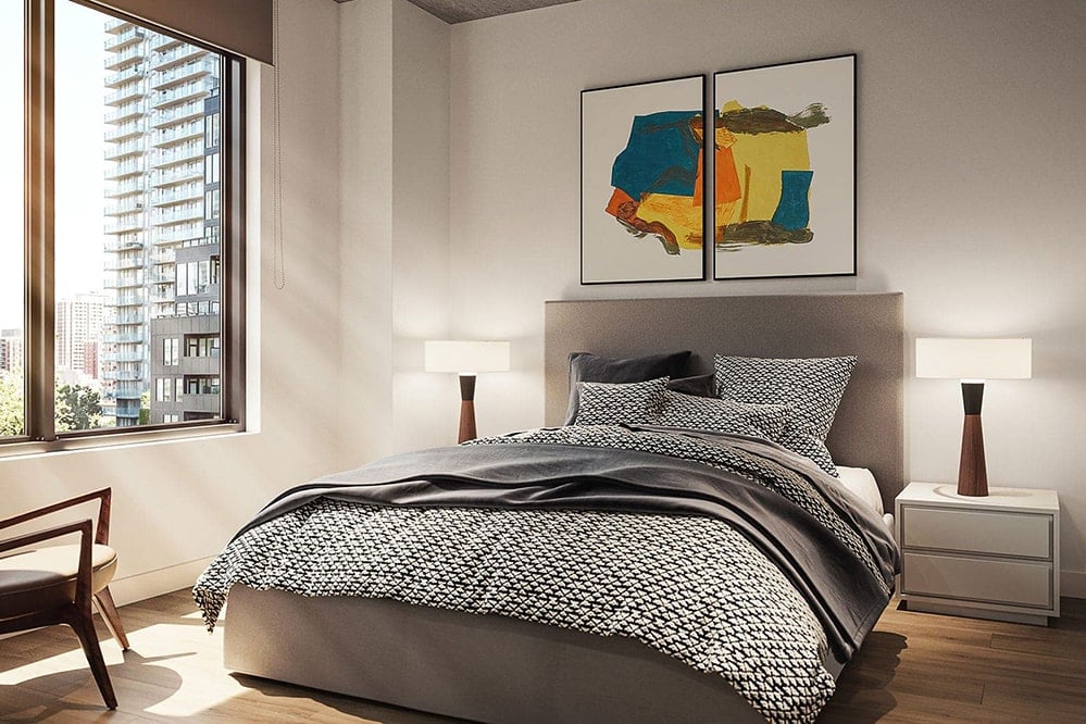 Chicago_Bedroom_R3-900pxw-min Bedroom with city views in a Hugo apartment