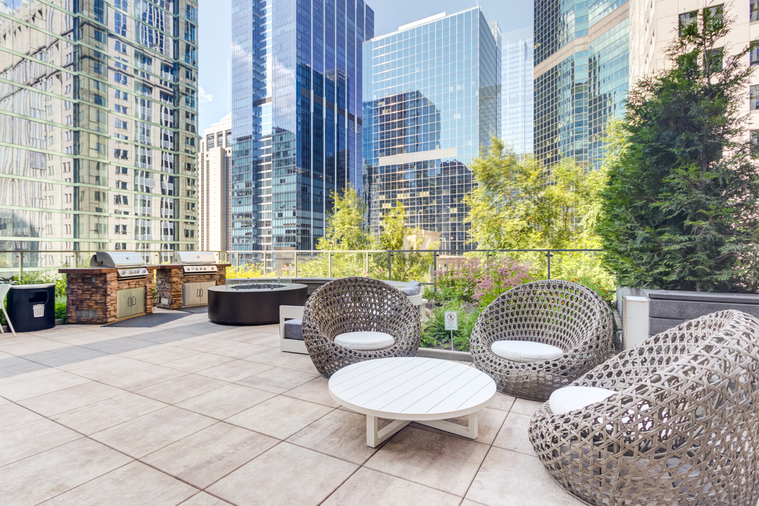 Terrace with grills at Lake & Wells Chicago apartments