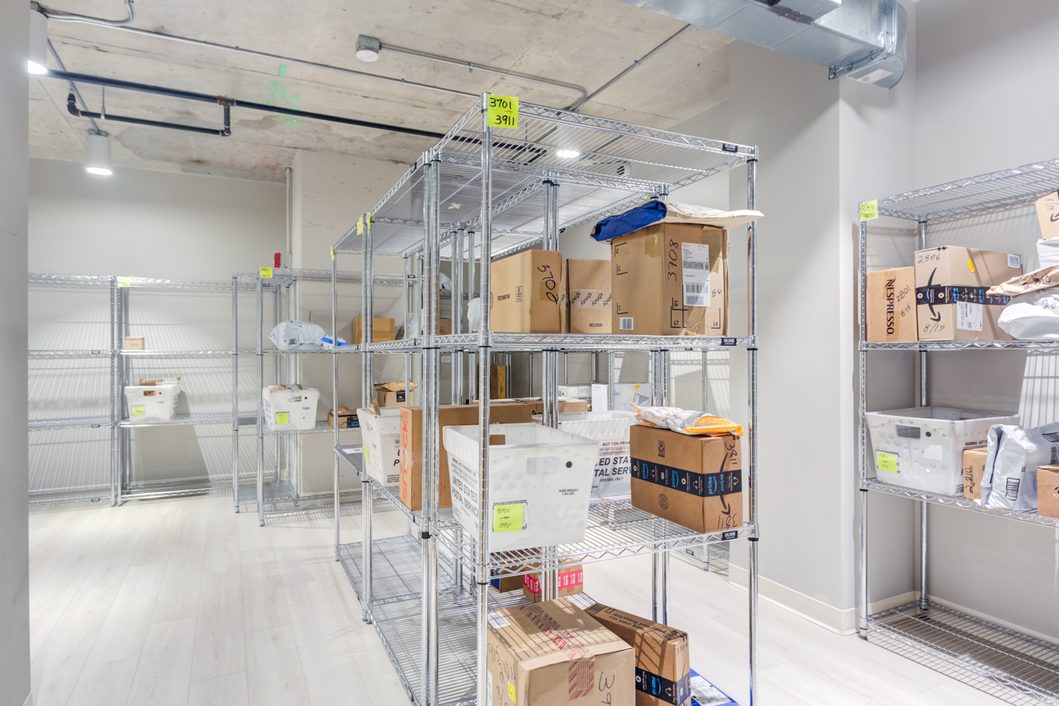 Mailroom at Lake & Wells apartments in Chicago.