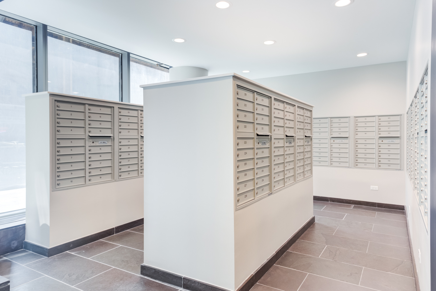 Mailboxes at Chicago apartments Lake & Wells.